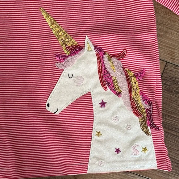 Joules Pink & Red Striped Sparkle Unicorn Shirt - size 5 - Picture 3 of 6